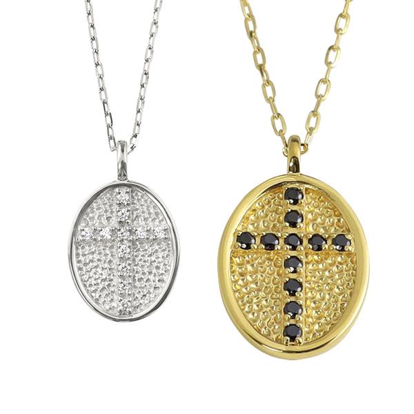 ペアネックレス 10金 クロス 十字架 ダイヤモンド ブラックダイヤモンド 楕円 ペンダント ゴールド  大人 カップル  K10 2個セット 注文製作 受注 爆買の画像