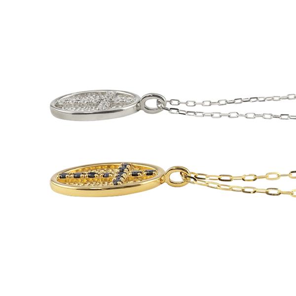 ペアネックレス 10金 クロス 十字架 ダイヤモンド ブラックダイヤモンド 楕円 ペンダント ゴールド  大人 カップル  K10 2個セット 注文製作 受注 爆買の画像