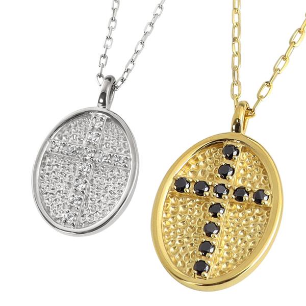 ペアネックレス 10金 クロス 十字架 ダイヤモンド ブラックダイヤモンド 楕円 ペンダント ゴールド  大人 カップル  K10 2個セット 注文製作 受注 爆買の画像
