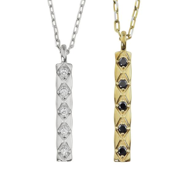 ペアネックレス 10金 キルティング プレート ダイヤモンド ブラックダイヤモンド K10 シンプル ペンダント 2個セット ゴールド  大人 安い カップル 受注 爆買の画像