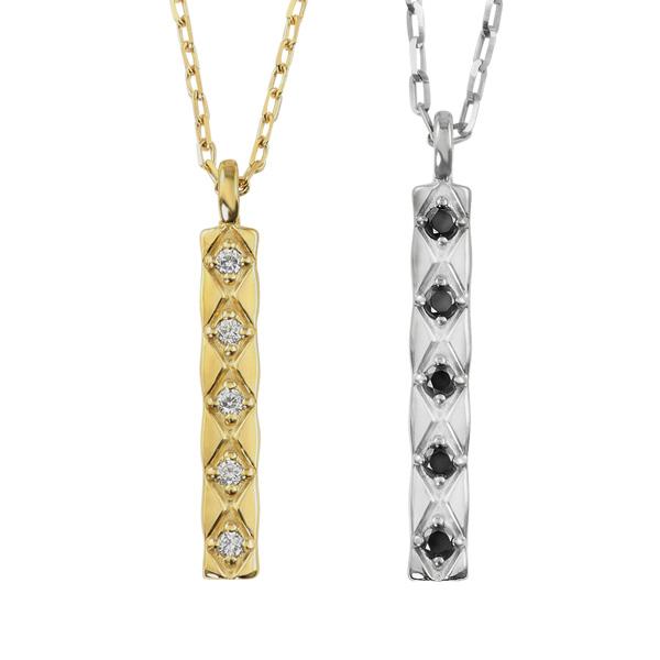 ペアネックレス 10金 キルティング プレート ダイヤモンド ブラックダイヤモンド K10 シンプル ペンダント 2個セット ゴールド  大人 安い カップル 受注 爆買の画像
