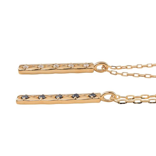 ペアネックレス 10金 キルティング プレート ダイヤモンド ブラックダイヤモンド K10 シンプル ペンダント 2個セット ゴールド  大人 安い カップル 受注 爆買の画像