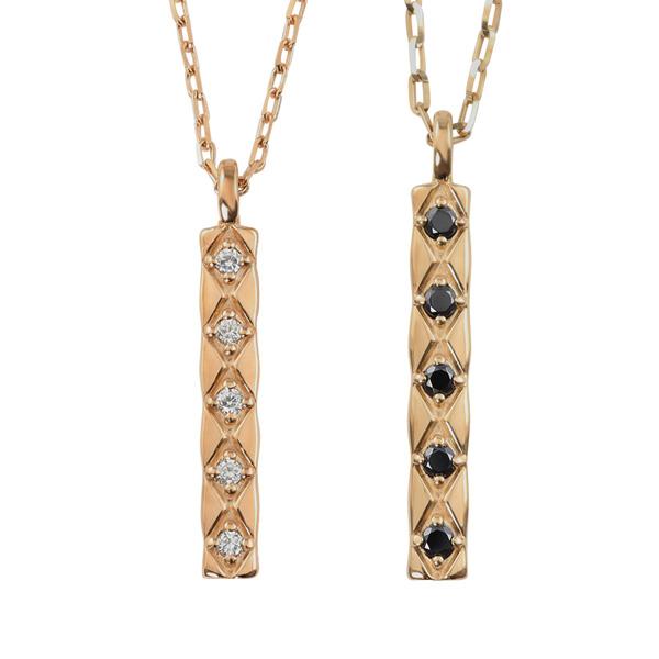 ペアネックレス 10金 キルティング プレート ダイヤモンド ブラックダイヤモンド K10 シンプル ペンダント 2個セット ゴールド  大人 安い カップル 受注 爆買の画像