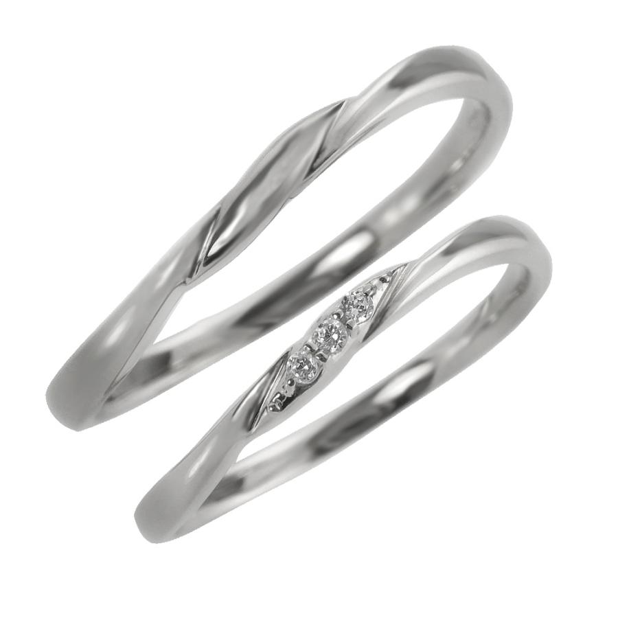 結婚指輪 ゴールド トリロジー ダイヤモンド ペアリング 10金 ツイスト マリッジリング 2本セット ペア 文字入れ 刻印 可能 ギフト プレゼント 受注製作 爆買の画像