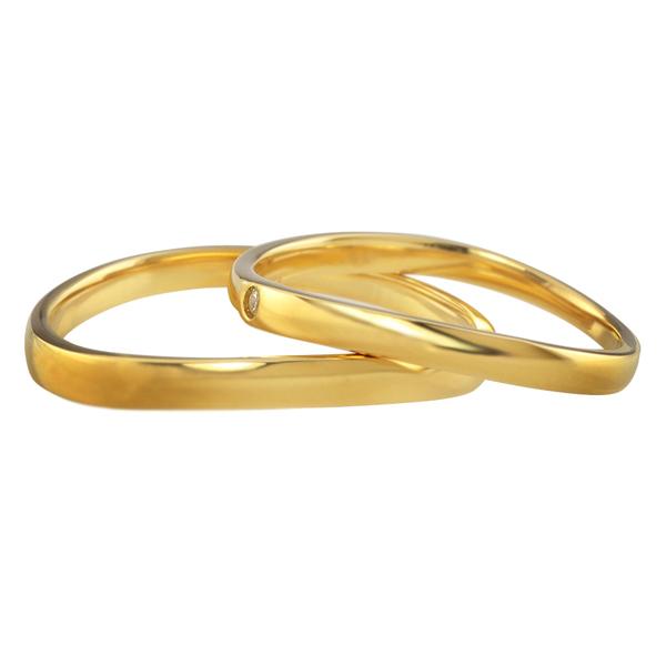 結婚指輪 ウェーブ 一粒 ダイヤモンド 10金 ペアリング マリッジリング K10 カップル 注文製作 プレゼント ギフト 受注 爆買の画像