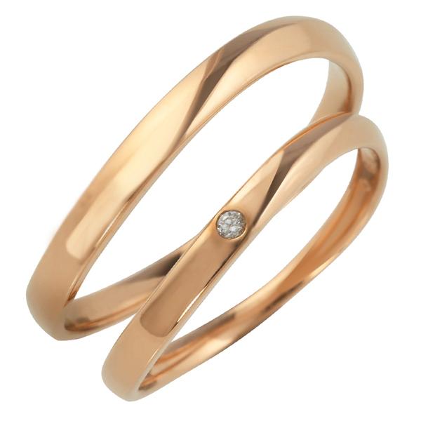 結婚指輪 ウェーブ 一粒 ダイヤモンド 10金 ペアリング マリッジリング K10 カップル 注文製作 プレゼント ギフト 受注 爆買の画像