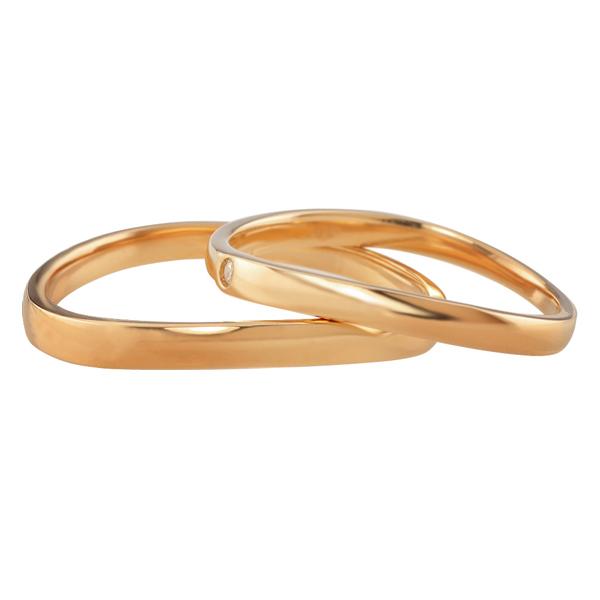 結婚指輪 ウェーブ 一粒 ダイヤモンド 10金 ペアリング マリッジリング K10 カップル 注文製作 プレゼント ギフト 受注 爆買の画像