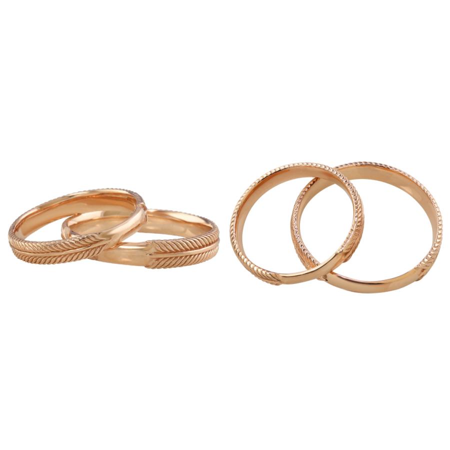 10金 結婚指輪 ゴールド フェザー 羽根 ペアリング K10 マリッジリング 結婚指輪 刻印 文字入れ 対応 2本セット レディース メンズ ペア 日本製 注文製作の画像