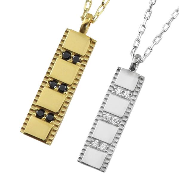 ペアネックレス 10金 プレート ダイヤモンド ブラックダイヤモンド K10 シンプル ペンダント 2個セット ゴールド  大人 カップル 注文製作 受注 爆買の画像