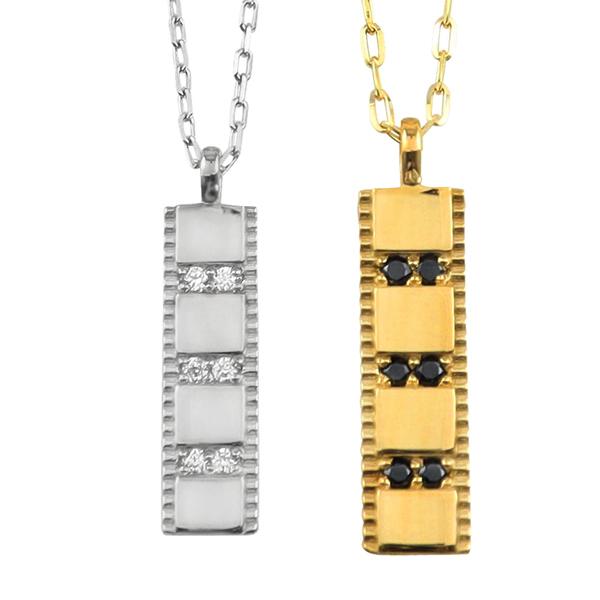 ペアネックレス 10金 プレート ダイヤモンド ブラックダイヤモンド K10 シンプル ペンダント 2個セット ゴールド  大人 カップル 注文製作 受注 爆買の画像