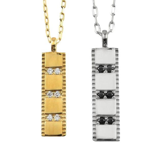 ペアネックレス 10金 プレート ダイヤモンド ブラックダイヤモンド K10 シンプル ペンダント 2個セット ゴールド  大人 カップル 注文製作 受注 爆買の画像