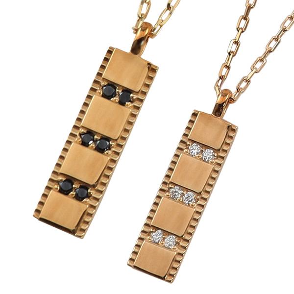 ペアネックレス 10金 プレート ダイヤモンド ブラックダイヤモンド K10 シンプル ペンダント 2個セット ゴールド  大人 カップル 注文製作 受注 爆買の画像