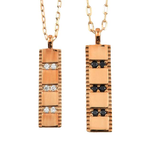ペアネックレス 10金 プレート ダイヤモンド ブラックダイヤモンド K10 シンプル ペンダント 2個セット ゴールド  大人 カップル 注文製作 受注 爆買の画像