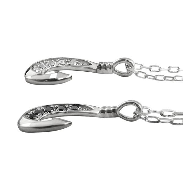 ペアネックレス プラチナ ダイヤモンド ブラックダイヤモンド フィッシュ フック Pt900 Pt850 ペンダント 2個セット 大人 カップル 注文製作 受注 爆買の画像