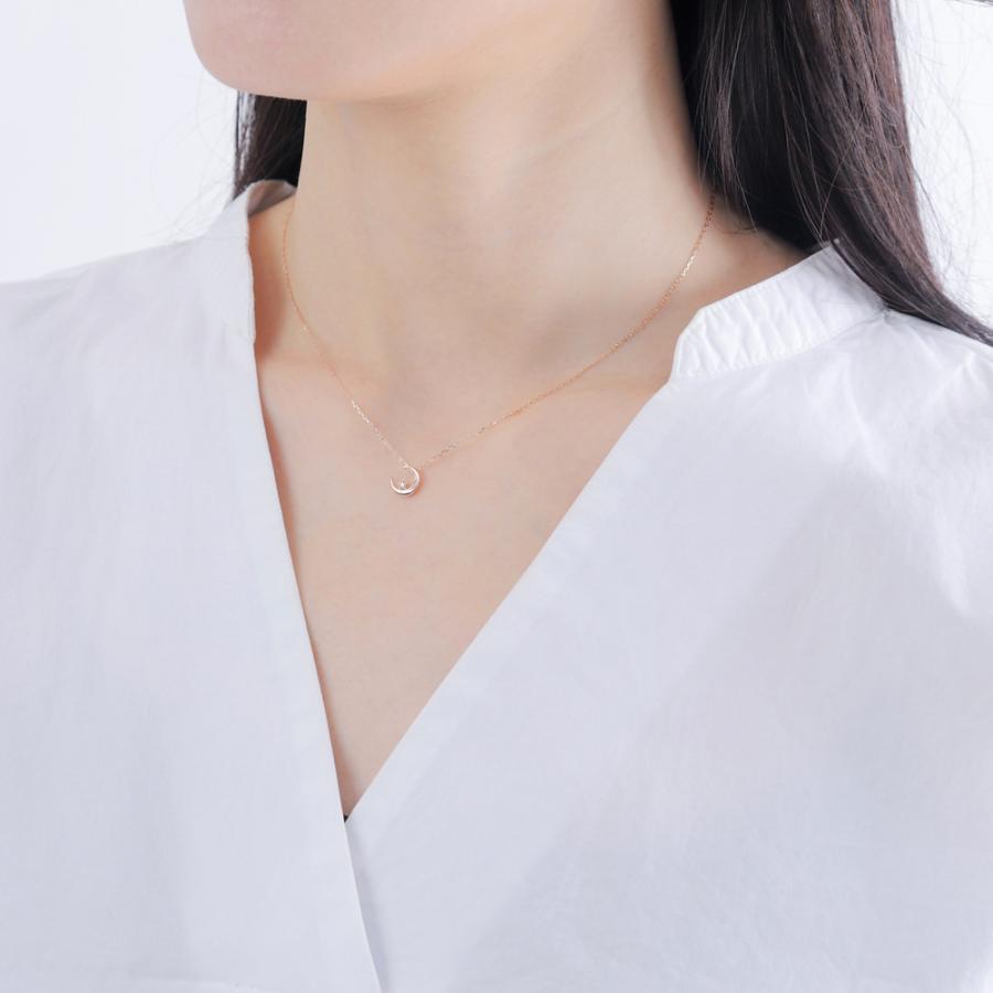 ムーン ネックレス K18 月 星 三日月 ペンダント ダイヤモンド 18金 ゴールド Moon ダイヤネックレス レディース プレゼント ギフト 受注 爆買の画像