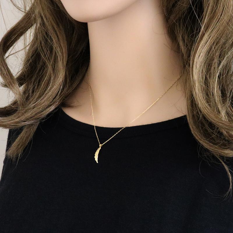 Jewelry i フェザー ペアネックレス 18金 シンプル ゴールド 羽 K18 