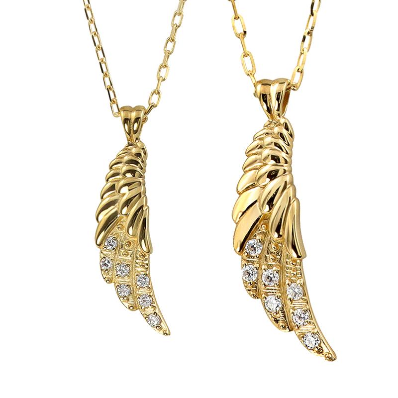 フェザー ペアネックレス ダイヤモンド 18金 シンプル ゴールド  