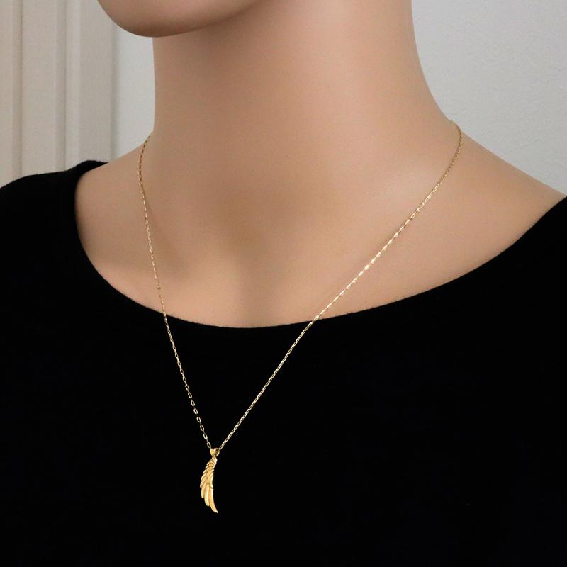 フェザー ペアネックレス ダイヤモンド 18金 シンプル ゴールド  