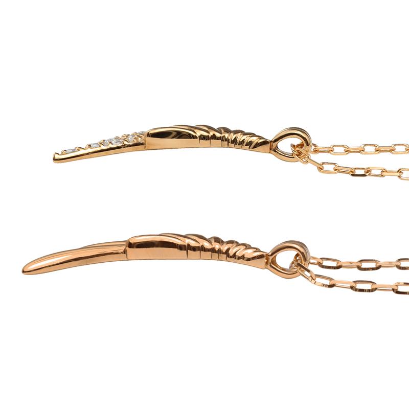 フェザー ペアネックレス ダイヤモンド 10金 シンプル ゴールド 羽 K10 羽根 ペンダント シンプル 2本セット ペア ネックレス オリジナル デザイン 受注 爆買の画像