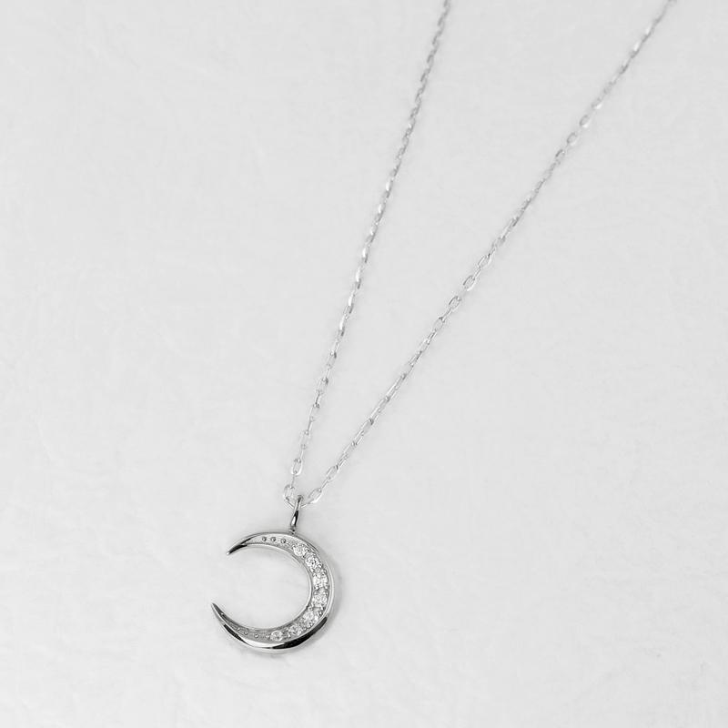 ムーン ネックレス ダイヤモンド 月 プラチナ メンズ Pt900 Pt850 ペンダント 三日月 アズキ チェーン 50cm シンプル 大人 人気 おすすめ プレゼント 受注 爆買の画像