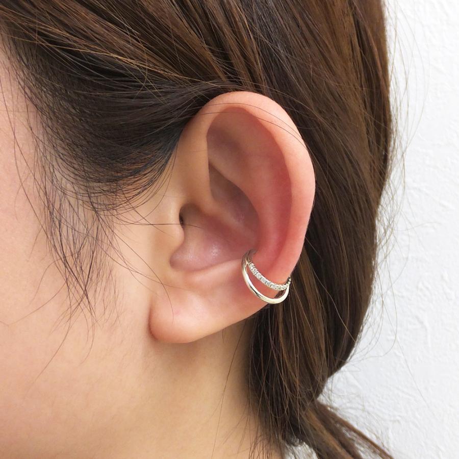 イヤーカフ フープ 2連 エタニティ ダイヤモンド シンプル プラチナ ダイヤ 12石 0.10ct Pt900 4月誕生石 プレゼント 注文製作 プレゼント 受注 爆買の画像