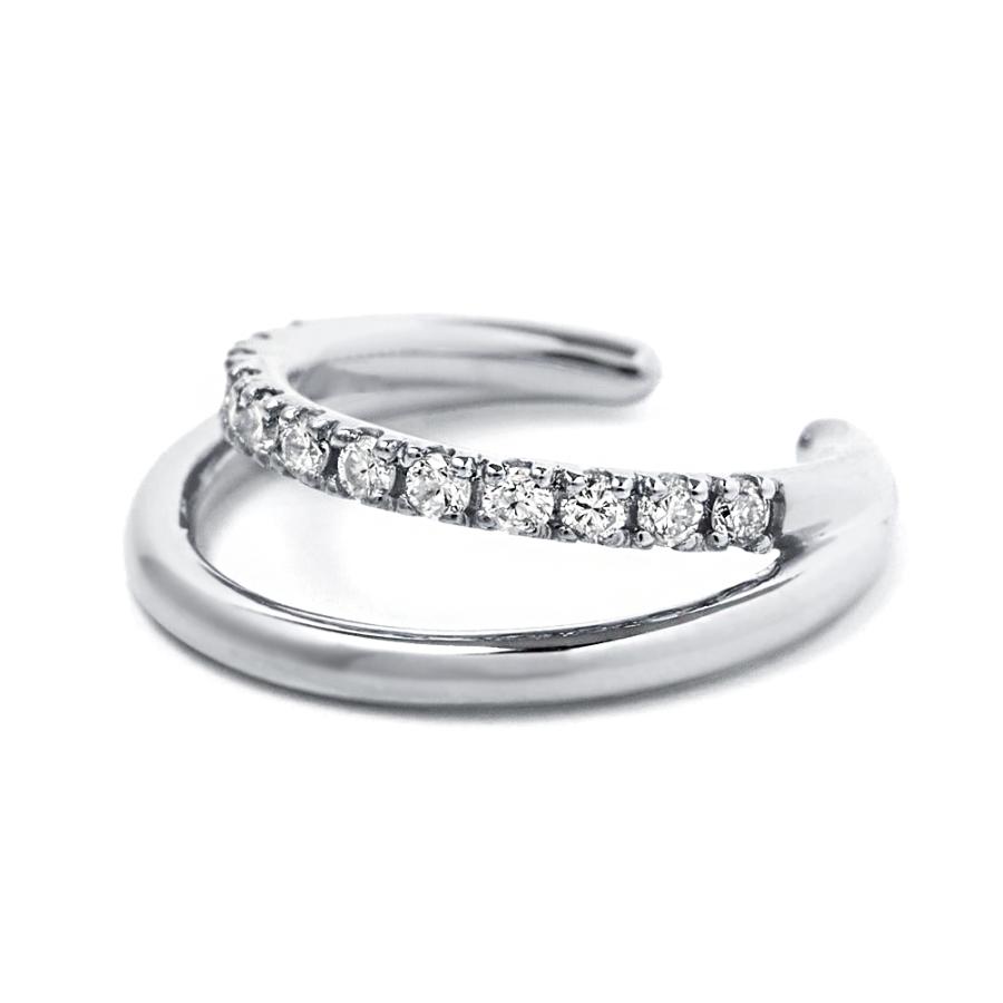 イヤーカフ フープ 2連 エタニティ ダイヤモンド シンプル プラチナ ダイヤ 12石 0.10ct Pt900 4月誕生石 プレゼント 注文製作 プレゼント 受注 爆買の画像