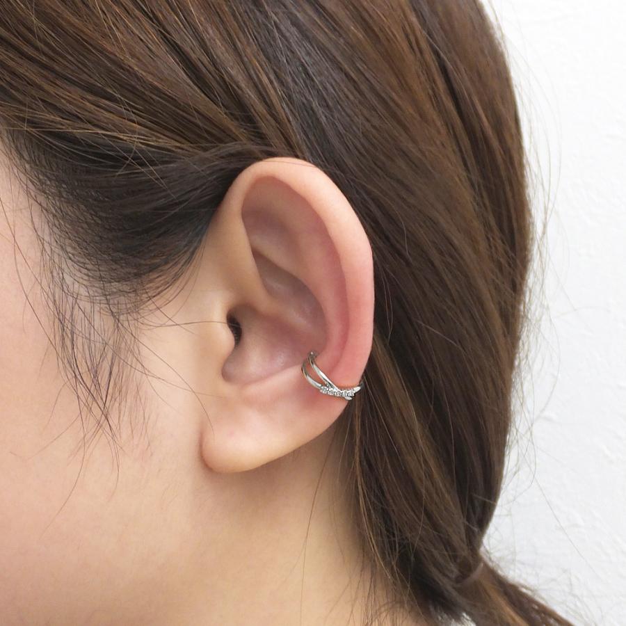 イヤーカフ クロス インフィニティ 交差 ダイヤモンド シンプル プラチナ ダイヤ 5石 0.04ct Pt900 4月誕生石 注文製作 プレゼント 受注 爆買の画像