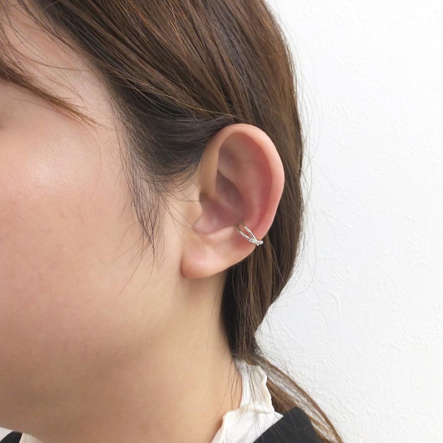 イヤーカフ クロス インフィニティ 交差 ダイヤモンド シンプル プラチナ ダイヤ 5石 0.04ct Pt900 4月誕生石 注文製作 プレゼント 受注 爆買の画像