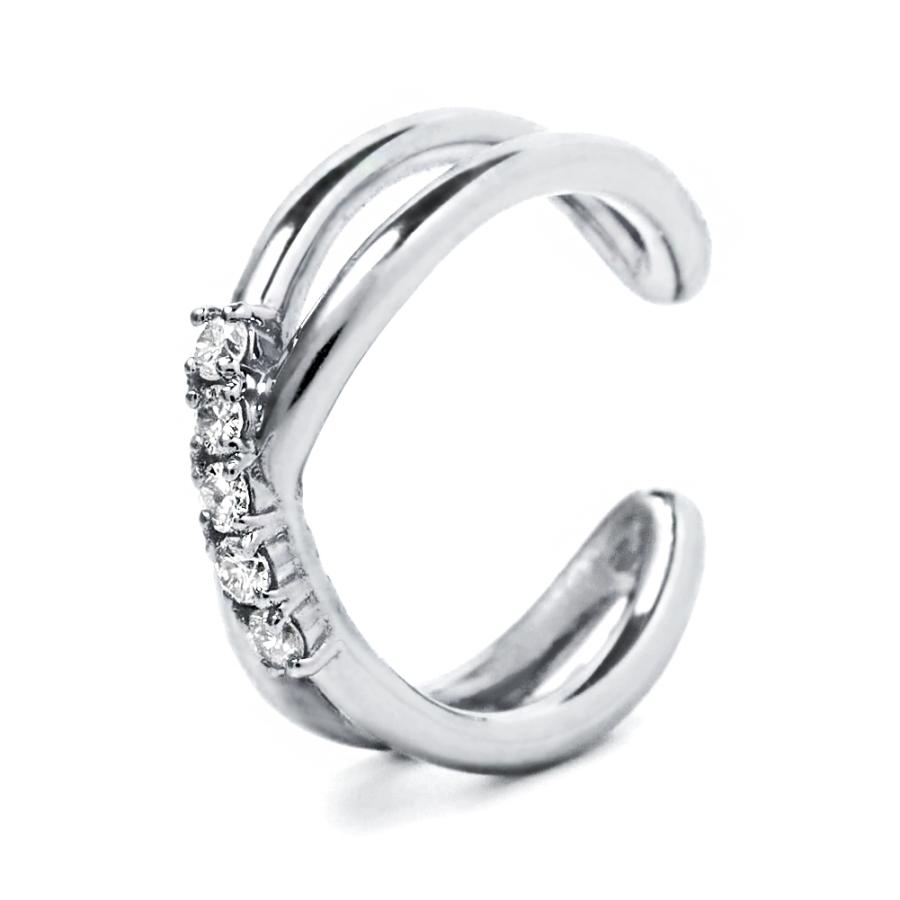 イヤーカフ クロス インフィニティ 交差 ダイヤモンド シンプル プラチナ ダイヤ 5石 0.04ct Pt900 4月誕生石 注文製作 プレゼント 受注 爆買の画像