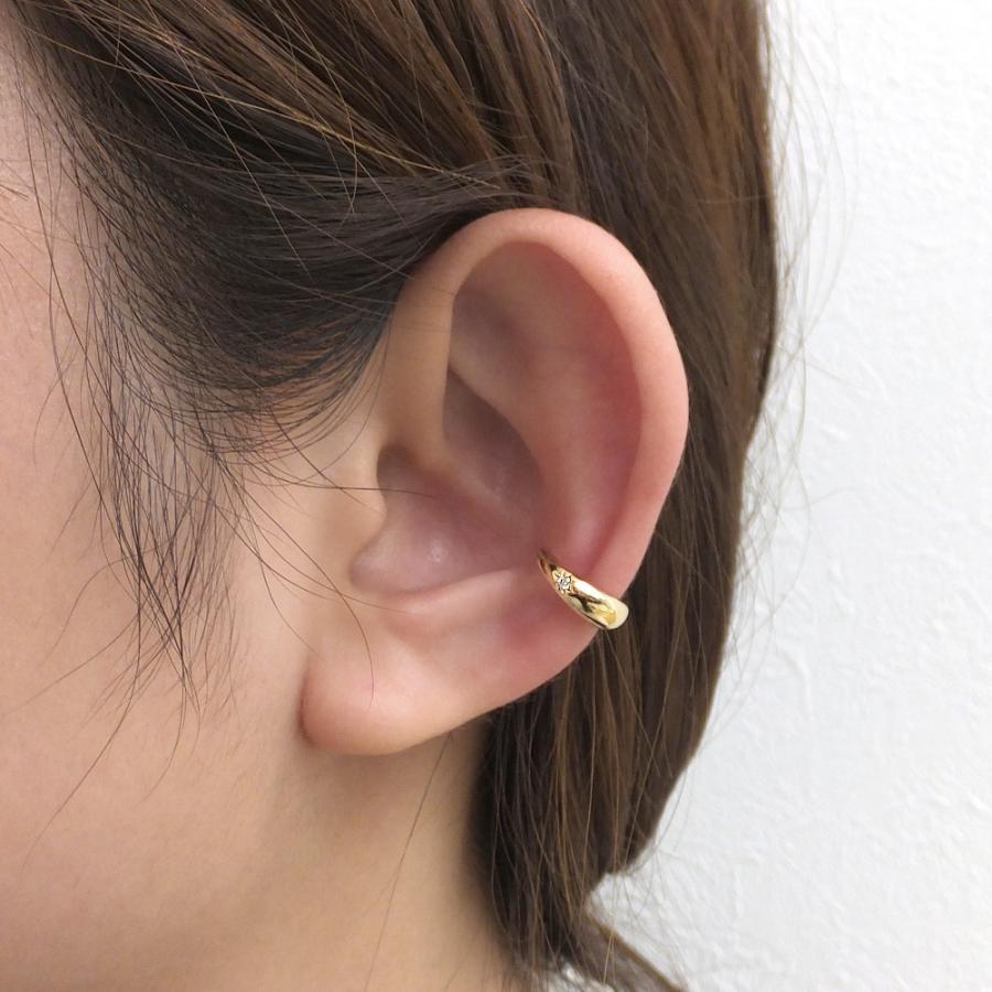 イヤーカフ 甲丸 月甲 一粒 ダイヤモンド シンプル ゴールド K10 ダイヤ 1石 0.01ct 10金 4月誕生石 プレゼント 注文製作 プレゼント 受注 爆買の画像