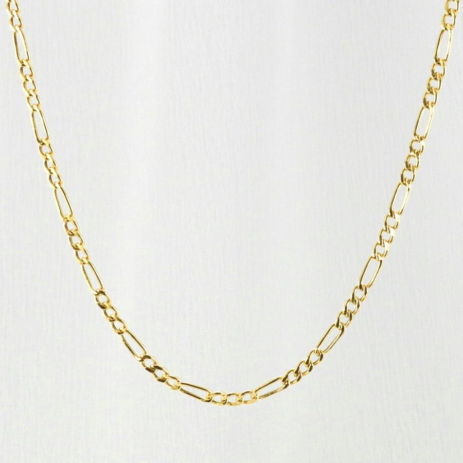 18金 チェーン ネックレス フィガロ 中空 43〜48cm キヘイ デザイン