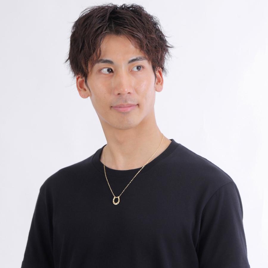 馬蹄 ネックレス メンズ  K18 18金 ホースシュー ペンダント 蹄鉄 アズキ チェーン 50cm 1.4mm幅 地金 男性用 おすすめ ギフト プレゼント 受注製作 爆買の画像
