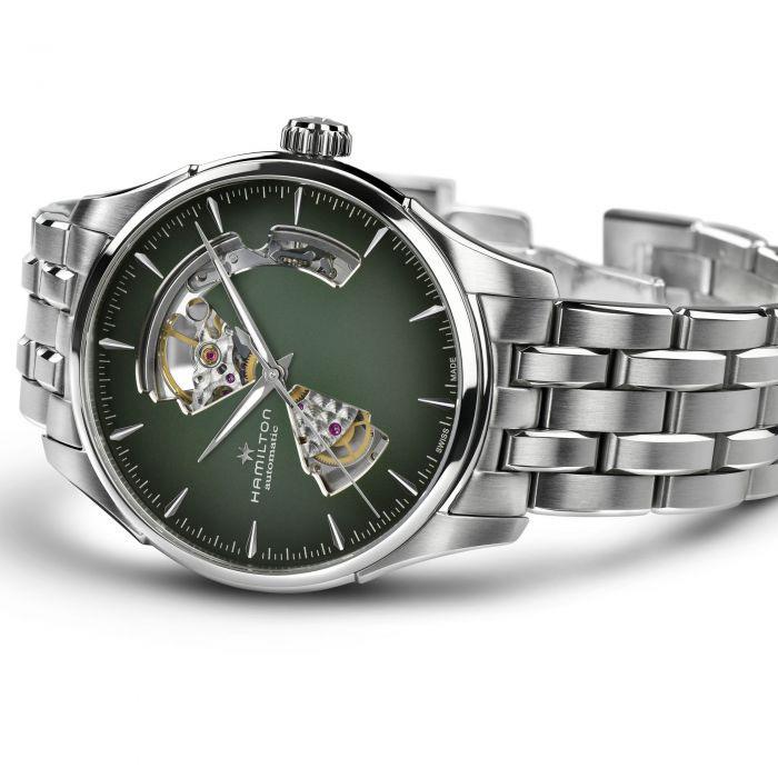 【ハミルトン公認】[即日発送][選べる5年延長保証] HAMILTON ジャズマスター オープンハート 40mm スモークグリーン SSブレス 正規輸入品 JAZZMASTER H32675160の画像