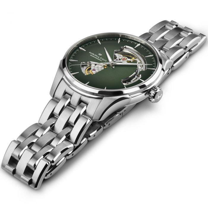 【ハミルトン公認】[即日発送][選べる5年延長保証] HAMILTON ジャズマスター オープンハート 40mm スモークグリーン SSブレス 正規輸入品 JAZZMASTER H32675160の画像