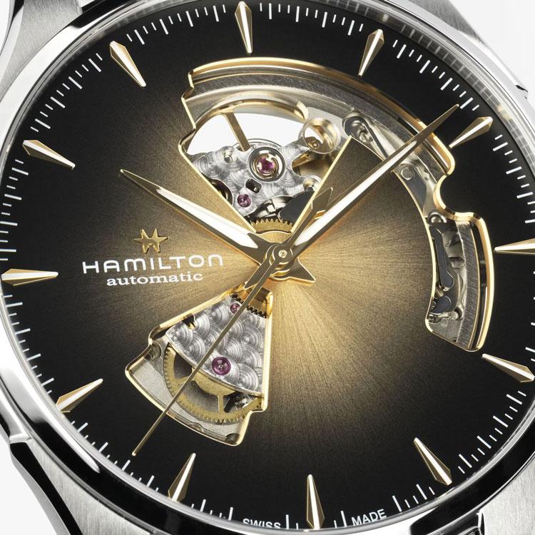 【ハミルトン公認】[在庫あり][選べる特典] HAMILTON ジャズマスター オープンハート 40mm スモークゴールド パティーヌカーフ JAZZMASTER 正規輸入品 H32675501の画像