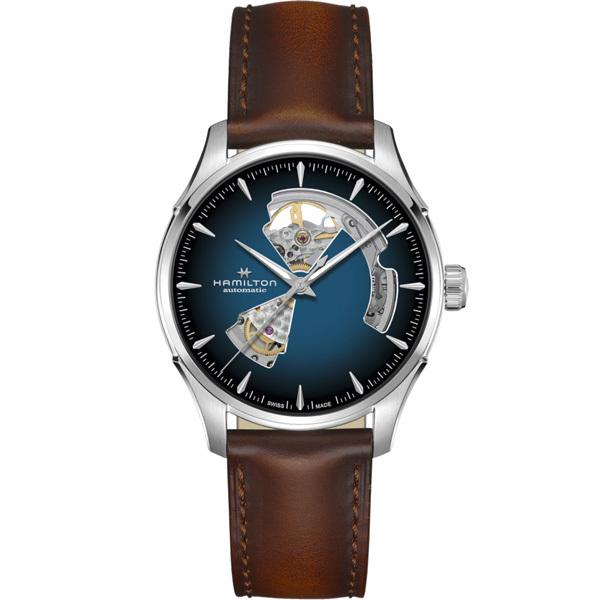 【ハミルトン公認】[無金利ローン] HAMILTON ジャズマスター オープンハート 40mm スモークブルー パティーヌカーフ 正規輸入品 JAZZMASTER H32675540の画像