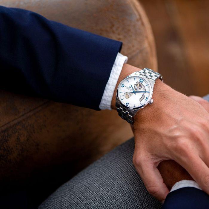 【ハミルトン公認】[即日発送][選べる5年延長保証] HAMILTON ジャズマスター オープンハート 42mm シルバーホワイト SSブレス 正規輸入品 JAZZMASTER H32705152の画像