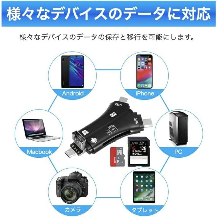 スマホ SD カードリーダー SDカード カメラリーダー 4in1 iPhone Android iPad Mac に対応 TypeC micro SD 写真 高速 バックアップ データ転送 画像｜jwork｜08