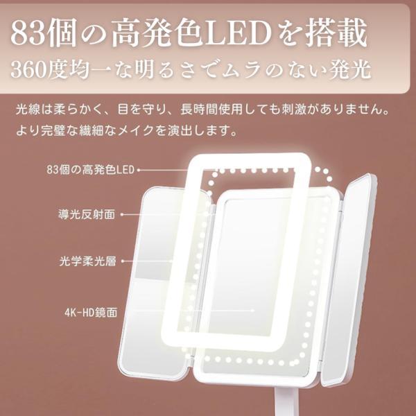 鏡 卓上 女優ミラー 3面鏡 LED かがみ 卓上ミラー 三面鏡 スタンド