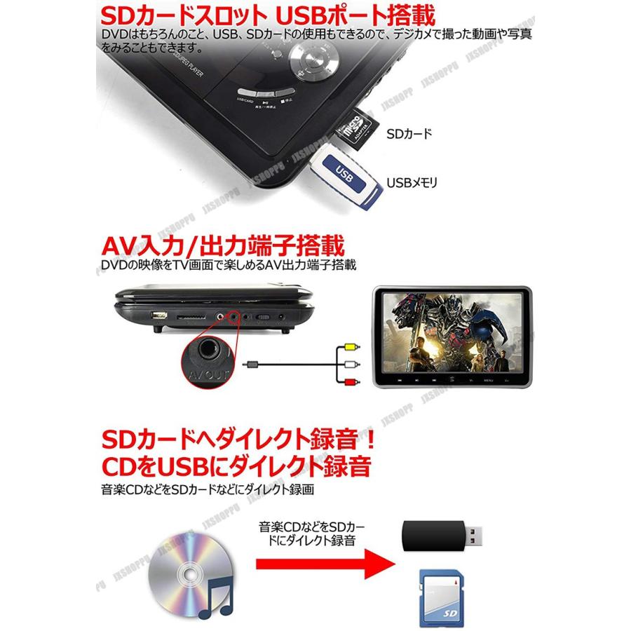 Dvdプレーヤー 10 1インチ ポータブルdvdプレーヤー 高画質 Cprm再生 270 回転 Dc電源 Ac電源 バッテリー内蔵3電源 車載 Jx Dp101port Jxshoppu 通販 Yahoo ショッピング