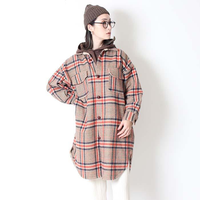 Allumer アリュメール レディース シャツ ロング コート ガウン コットン チェック amr8177712 Allumer（アリュメール） チェックシャツ ビッグ シャツ コート