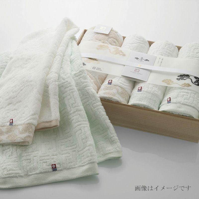 コンパクトバスタオル 2枚、 ロングフェイスタオル 4枚 今治謹製 雲母唐長（KIRA KARACHO)タオル 木箱入り 今治製 〈KK89200〉の画像