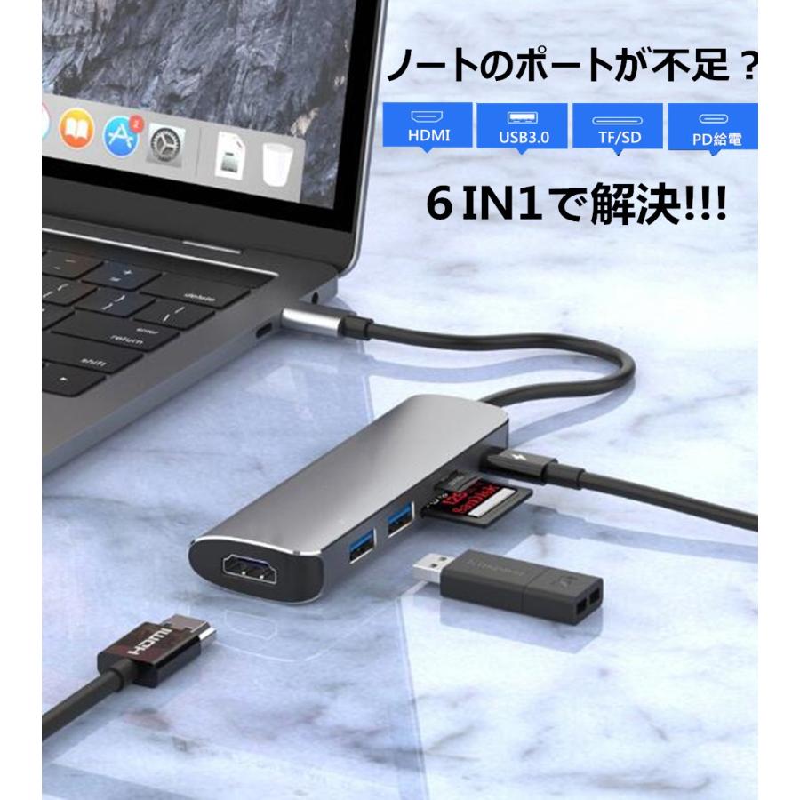 USB C タイプC ハブ 6in1 Type ドッキングステーション コネクタ