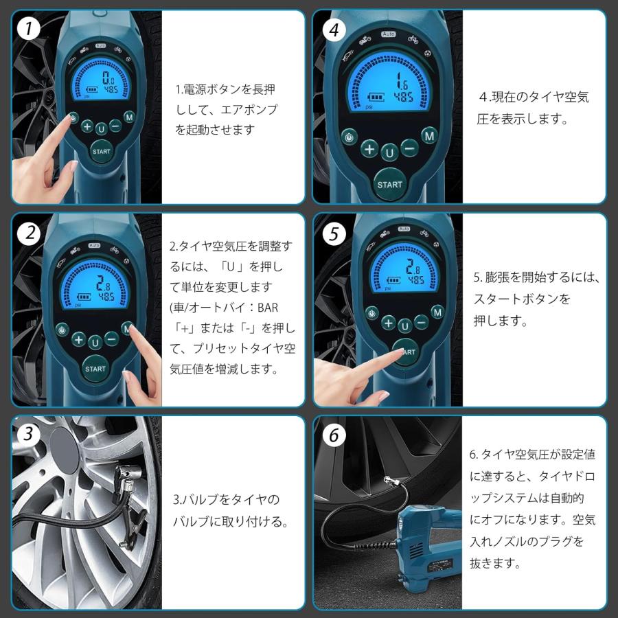 Waitley 電動空気入れ マキタ 18V 充電式空気入れ コードレス エア