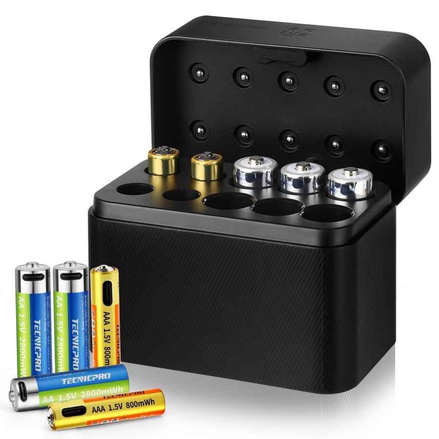 充電式 電池 単三充電池 単四充電池 充電器セット 1.5V Type-C急速充電 単3バッテリー*6+単4バッテリー*4 収納・充電一体型 個別充電対応 日本語取扱説明書付き の商品画像