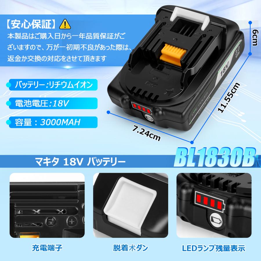マキタ 18V バッテリー 3.0Ah BL1830B DC18RC 互換 充電器セット 防火