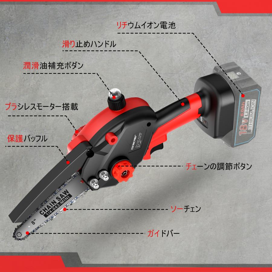 充電式チェーンソー 8インチ 電動 ノコギリ チェーンソー 充電式 