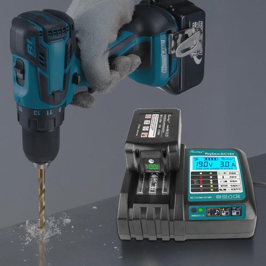 Waitley マキタ 18V 充電器 互換 ファン付き 液晶パネル付き