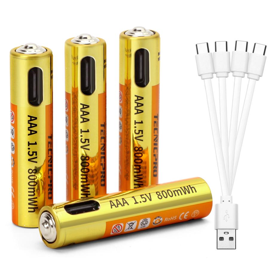 充電式 単4形 電池 単四 乾電池 充電池 1.5V 高容量 800mWh 約1000回 リチウムイオン電池 保護回路付き エコ AAA電池 TYPE-C充電ケーブル付き 収納ケース付き の商品画像