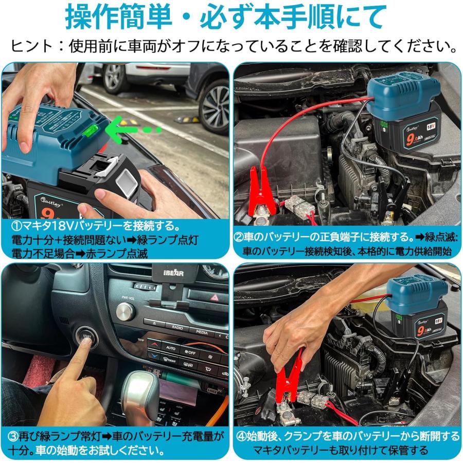 Waitley ジャンプスターターセット 12V車用 マキタ18Vバッテリー対応